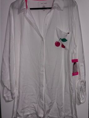 Betsey Johnson White Swim Coverup with Pink Cherry Accent